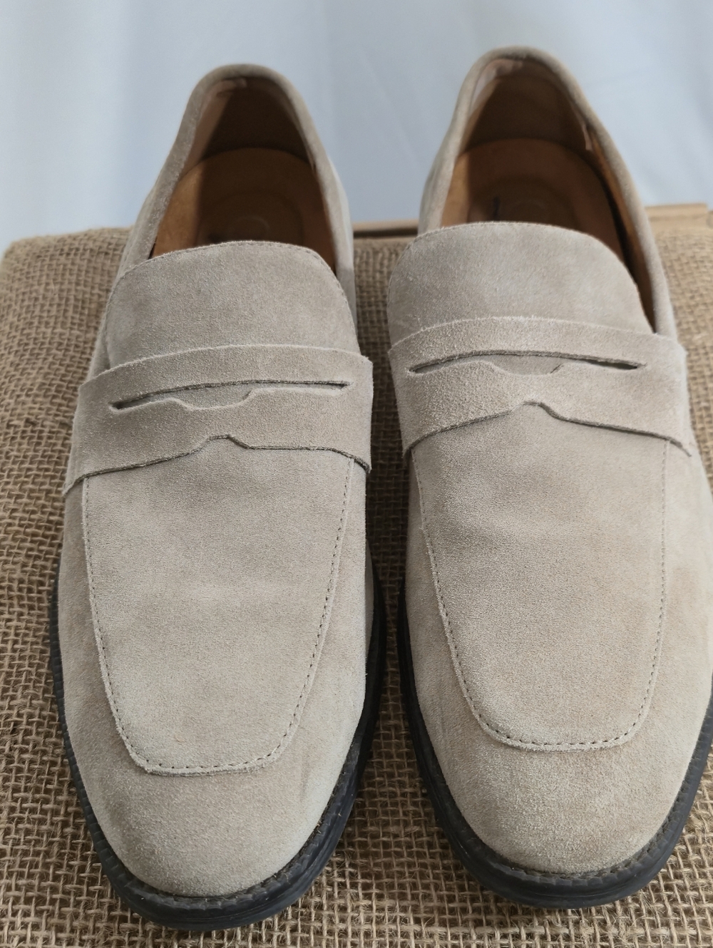 Calvin Klein Men's Suede Penny Loafers in Light Beige